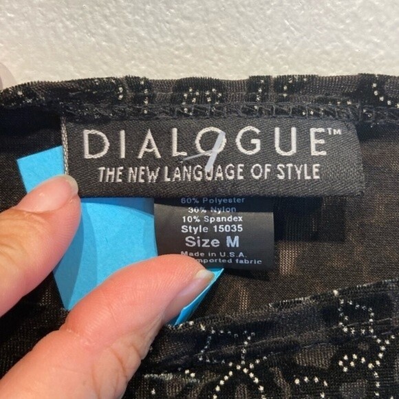 Dialogue Burnout Velvet Women's Top Size M Color Black Embellished Sheer USA - Picture 7 of 7